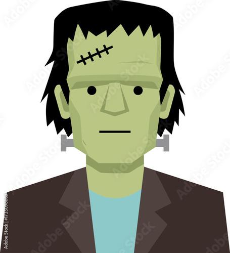 Flat Graphic Frankenstein Monster Character With Stitches On Forehead Illustration
