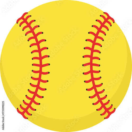 Flat Illustration Detailed Softball with Red Seams Ball Sport Icon