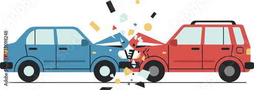 Flat Design Two Cars Head On Collision Accident Damage Illustration