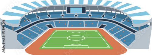 Simple Flat Style Soccer Stadium Illustration With Field and Seats