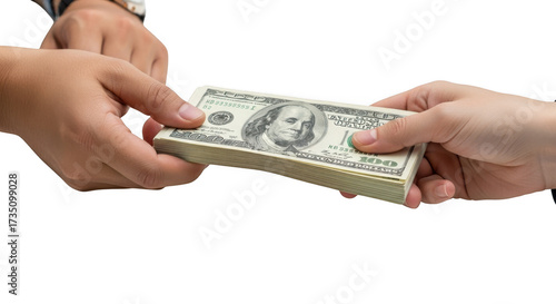 Handing over money isolated on transparent background