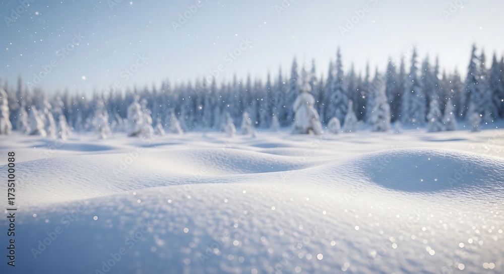 Obraz premium Idyllic Winter Wonderland Landscape with Sparkling Snow and Forest.