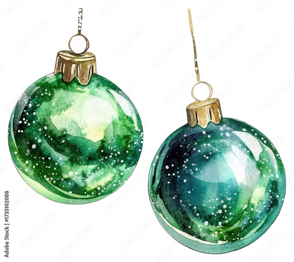 © Rawpixel.com - PNG Green watercolor Christmas ornaments