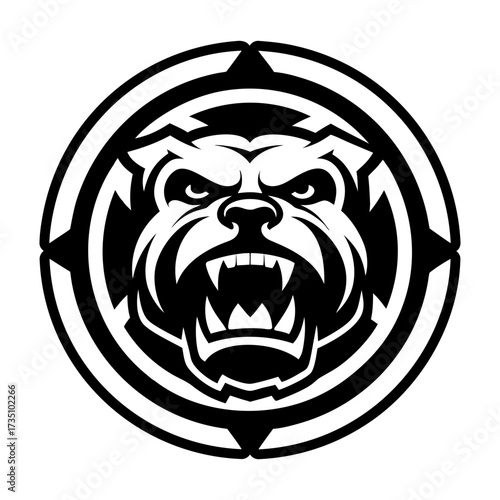 A glyph style icon showing a bulldog logo