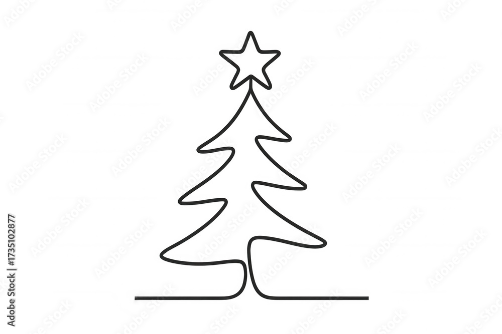 Obraz premium Christmas tree continuous line art drawing with star, celebration holiday decoration, transparent background
