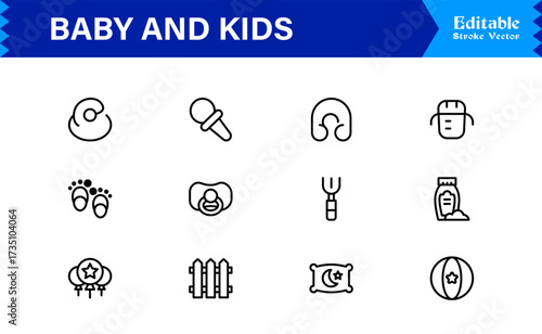 Baby And Kids Parenting Line Icon Set Modern, Minimal, Pixel Perfect, And Editable Outline Symbols For Family Themes