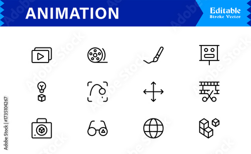 Animation Line Icon Collection Featuring Minimalist Vector Icons, Professional Unique Design Pack with Creative Motion, Frame-by-Frame and Dynamic Symbols