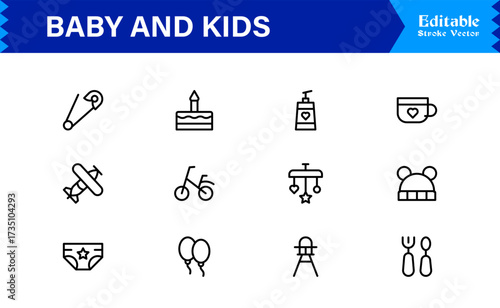 Baby And Kids Parenting Line Icon Set Modern, Minimal, Pixel Perfect, And Editable Outline Symbols For Family Themes