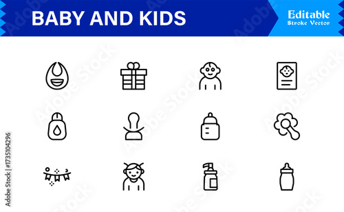 Baby And Kids Parenting Line Icon Set Modern, Minimal, Pixel Perfect, And Editable Outline Symbols For Family Themes