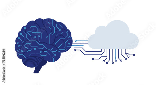 A brain and cloud image connected by lines resembling circuits on a white background