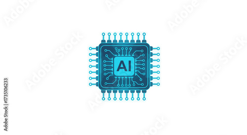 A blue square computer chip with the letters AI in the center