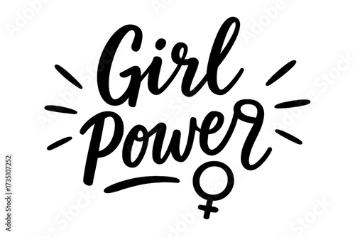 Girl Power vector lettering with female symbol. Hand drawn feminism slogan. Woman motivational quote. Calligraphic illustration for feminist movement. Modern design concept.