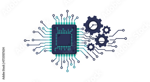 An illustration of a circuit board integrated with gears