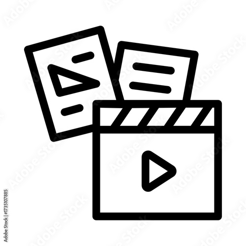 Clapboard with Film Strip Line Icon of Stage Directors Icon Set