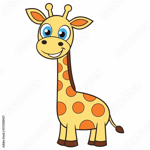 Cartoon Giraffe Character Standing Tall with a Happy Smile, Featuring Orange Spots and a Long Neck Design