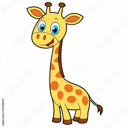 Friendly Cartoon Giraffe Standing Tall with a Playful Smile and Bright Eyes on a White Background Ready for Adventure