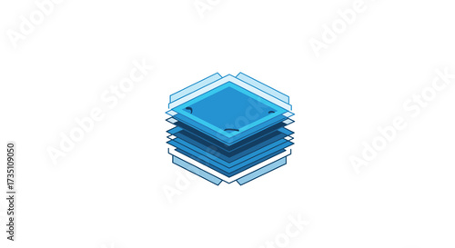 Stack of blue squares with dark blue inner squares outlines suggesting depth and layering