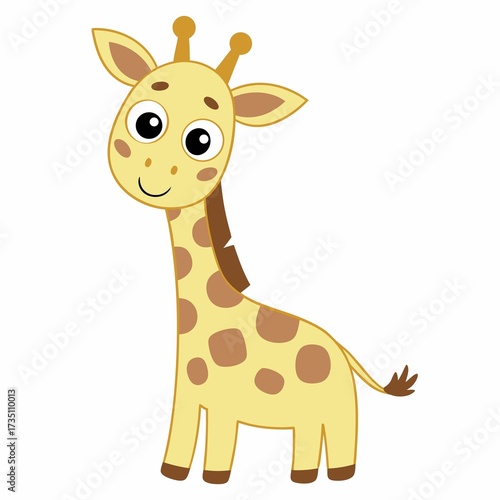 Cute Cartoon Giraffe Standing and Smiling With Big Eyes and Brown Spots Adorning Its Yellow Body and Long Neck