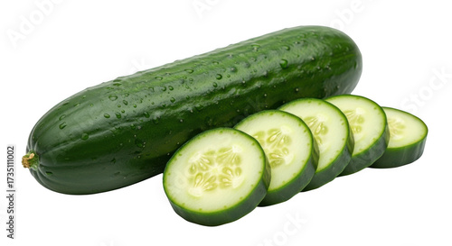 Fresh cucumber sliced isolated on transparent background