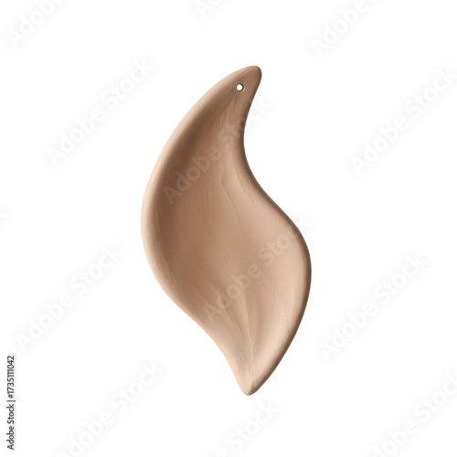Sculpted Ceramic Leaf with a Hanging Hole, Natural Earth Tone isolated on white background