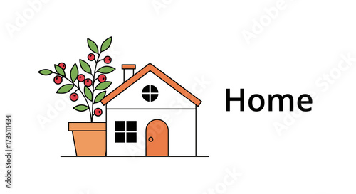 A cozy and inviting house with a potted plant adding a touch of nature and life to the scene.