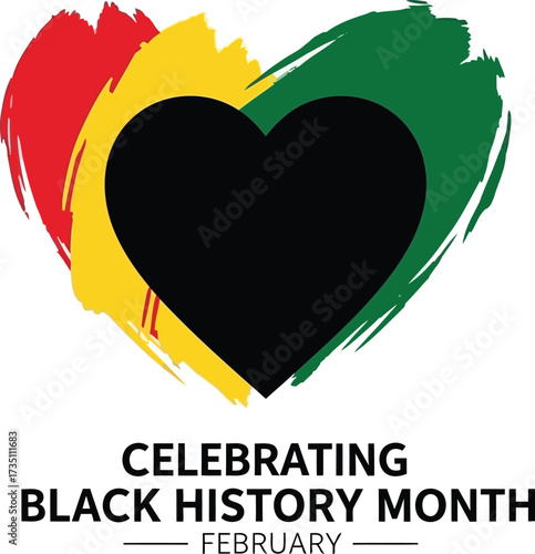 Celebrating black history month with heart shape isolated on white background