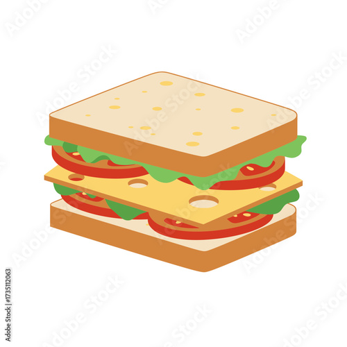 Delicious Multi-Layered Sandwich with Meat, Cheese, and Vegetables Illustration for Fast Food and Cafe Menu Concept