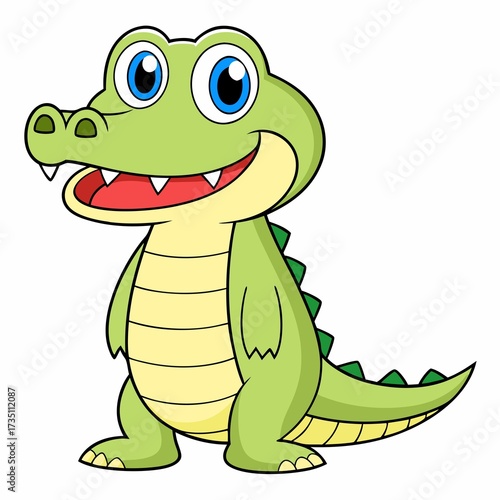 Delightful Cartoon Crocodile Character Standing Upright with a Friendly Smile and Playful Expression for Children's Illustration