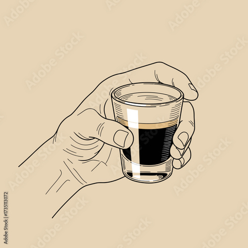 Hand Holding Espresso Cup Simple Coffee Drink Illustration for Cafe, Morning Energy, and Coffee Culture Concept