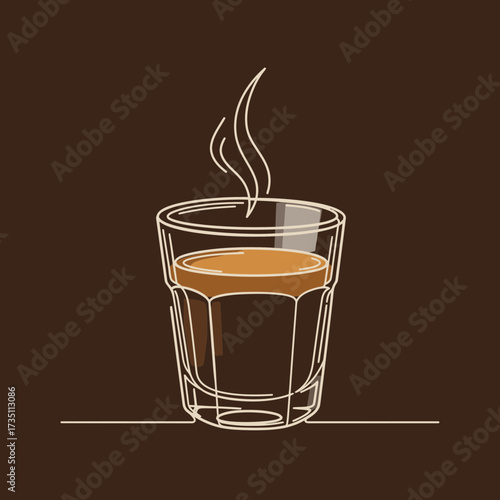 Hot Espresso Coffee in Glass Cup with Steam Minimal Illustration for Morning Routine and Cafe Branding Concept