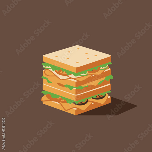 Delicious grilled sandwich illustration with lettuce, cheese and tomato for fast food design