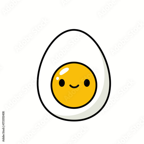 Cute cartoon boiled egg illustration with smiling yolk face for kids food and fun meal concept