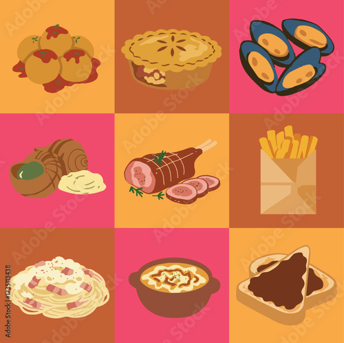 set illustration vector graphic of australian street foods