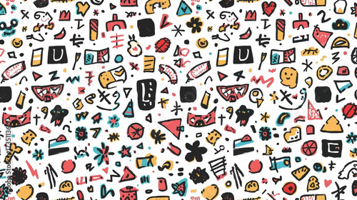 Dense, colorful doodles on white backdrop for vibrant designs. Ideal for digital backgrounds, creative projects, and artistic concepts.