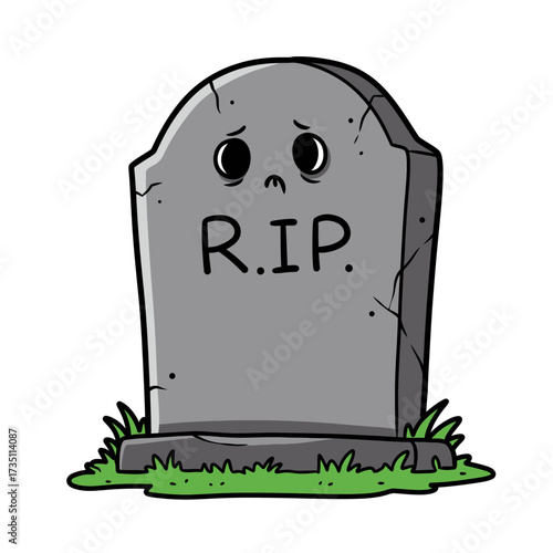 Gray gravestone with RIP text illustration for cemetery, funeral and remembrance design