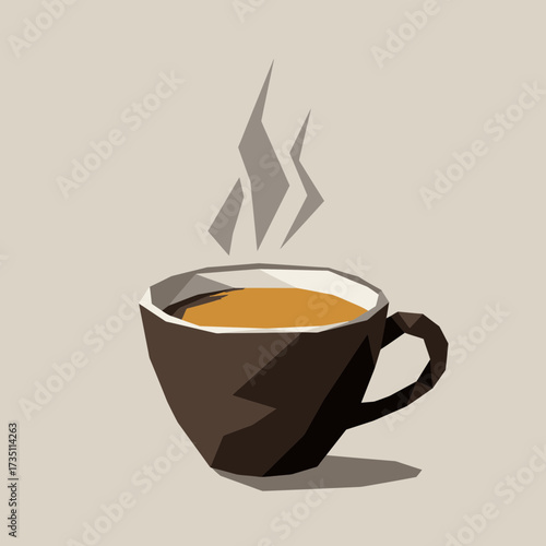 Hot cup of coffee with steam illustration for cafe, beverage and morning breakfast themes