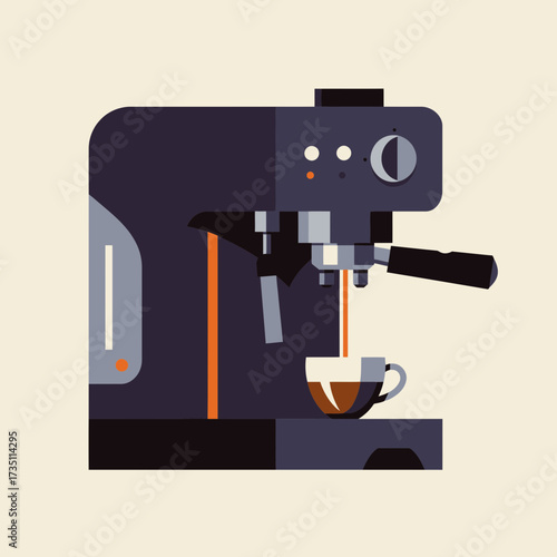 Coffee machine making espresso illustration for cafe, restaurant and home brewing concept