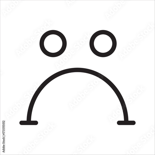 A minimalist sad face emoji with two circular eyes and a curved mouth, symbolizing disappointment and negativity