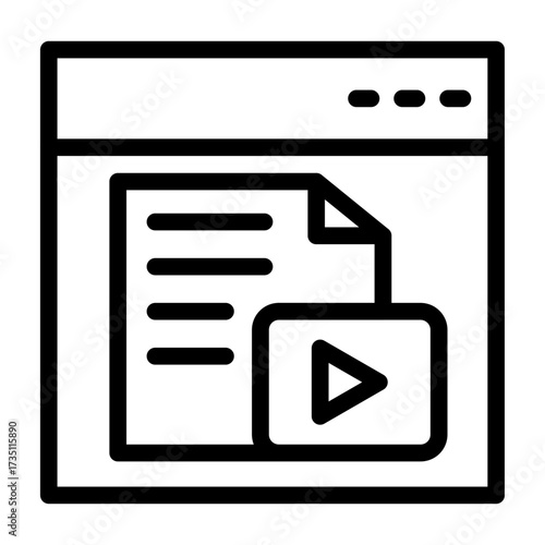 Document With Play Button Line Icon of Explainer Videos Icon Set