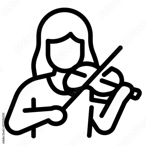 Violin Player Line Icon of Orchestra Rehearsal Icon Set