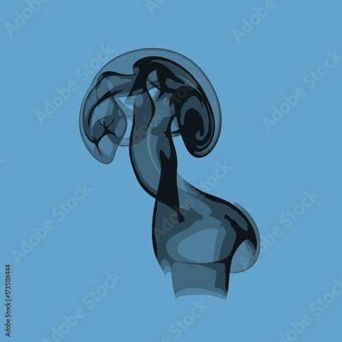 Abstract Artistic Smoke Shape in Blue Monochrome Creating Surreal Futuristic Background for Creative Modern Art Concepts