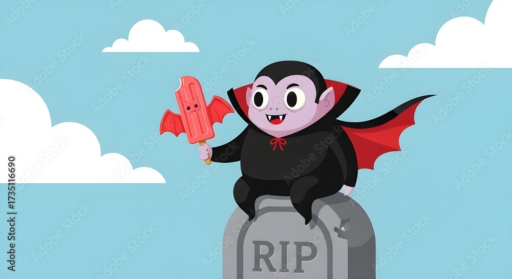 Fototapeta premium cartoon dracula in the graveyard