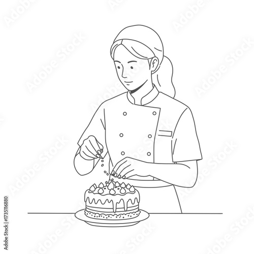 Pastry chef holding cake flat illustration representing bakery profession, culinary art, sweet dessert, and patisserie