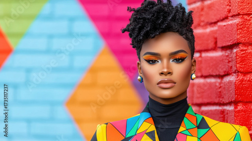 Diverse people with vibrant style show inclusivity and non binary representation in colorful urban background