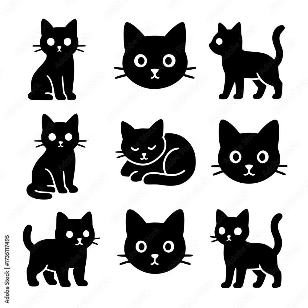 Obraz premium Various black cat icon illustrations