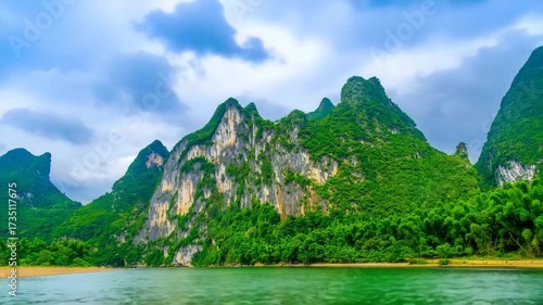 Karst mountains and Li River in China Guilin Yangshuo