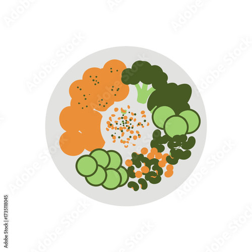 Healthy salad bowl with vegetables flat illustration representing nutrition, wellness, balanced diet, and vegan food