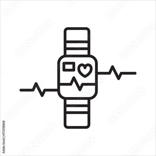 Line icon of a smart watch with heart rate monitor and EKG pulse line. Concept for health, fitness, and wearable technology