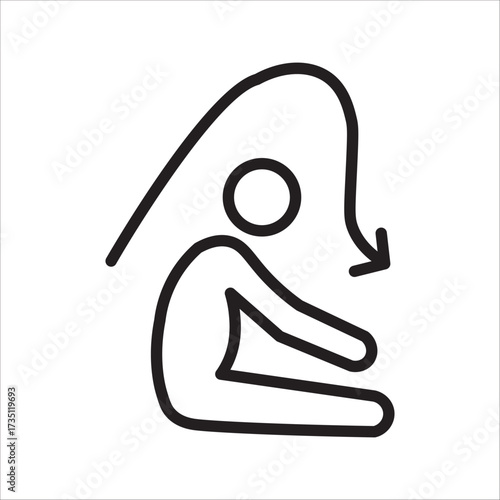 Clean line illustration of a person engaged in a seated forward bend stretch, ideal for depicting fitness routines, flexibility exercises, and active recovery movements for health