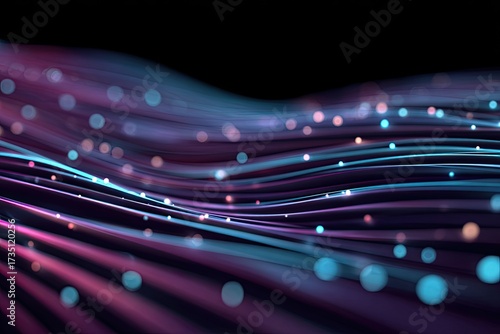 Abstract Digital Wave Pattern With Glowing Particles